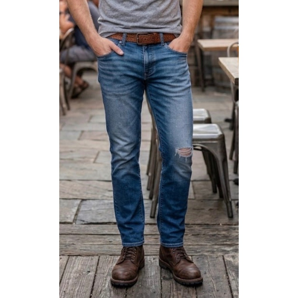 American Eagle Airflex+ Slim Straight Jeans Mens 30x30 Medium Wash‎ Distressed